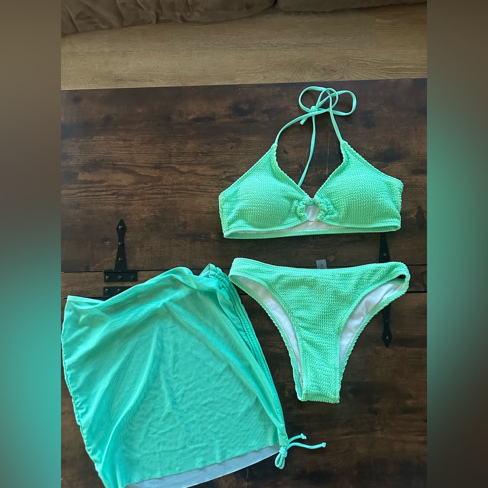 Vibrant Green Bikini Set with Cover-Up